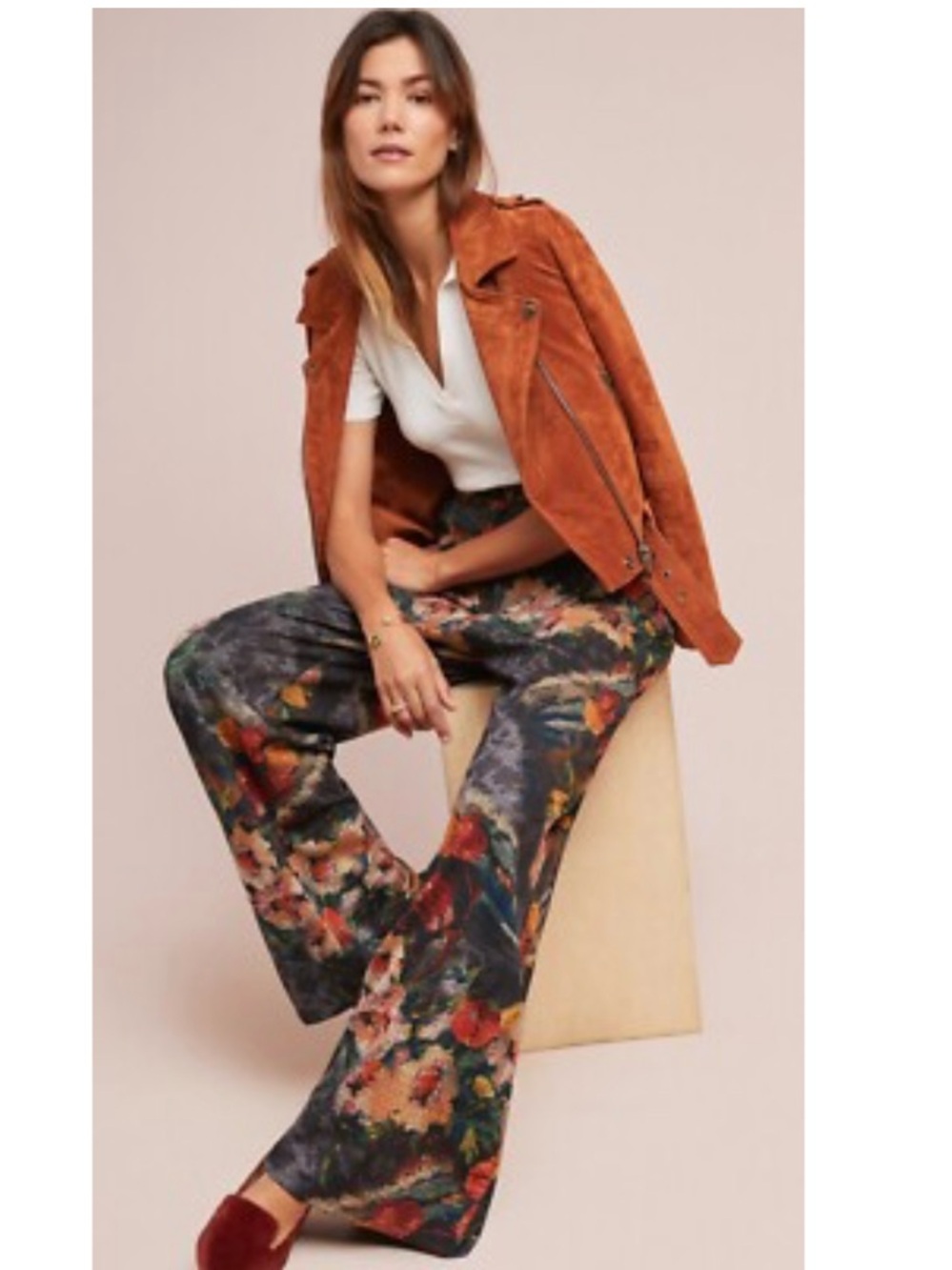 Anthropologie Eva Franco Floral High Rise Pleated Wide Trouser Pant Grey Medium